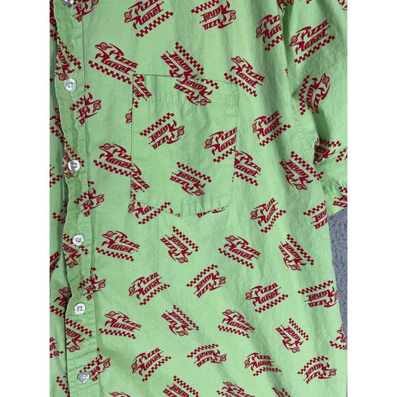 Disney Pixar Pizza Planet Aloha Button-Up Shirt XXL Green Short Sleeve - Picture 9 of 10